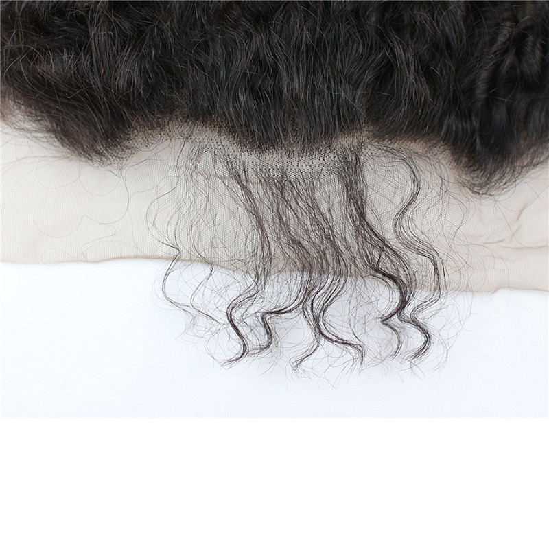 13x6 Lace Frontal Closure Kinky Curly Free Part Ear to Ear Mongolian Human Hair Lace Frontal Bleached Knots with Baby Hair Natural Color (20 inch) - Image 5