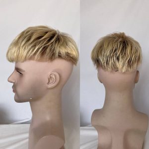 100% Human Hair Men's Toupee Ombre T613 Blonde and Black 3 Inch After Cut New Hairstyles Men's Toupee Super Thin Mono Lace with PU Around Toupee - Image 3