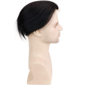 Men's Toupee Hairpieces 100%Virgin Human Hair Replacement System Hair Topper Pieces for Men French Lace Net with PU Base Size 4.33x6.69 inch 1B Black - Image 3