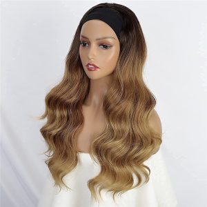 Long Wavy Brown Mix Blonde Headband Wig Highlight Body Wave Wigs for Black Women Girls Glueless Natural Looking High Density Heat Resistant Fiber Head - Image 5
