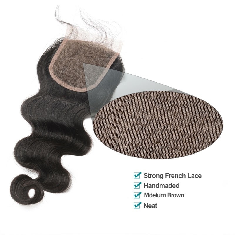 Three Part Lace Closure Piece 4x4inches Body Wave Brazilian Remy Hair Natural Color - Image 2