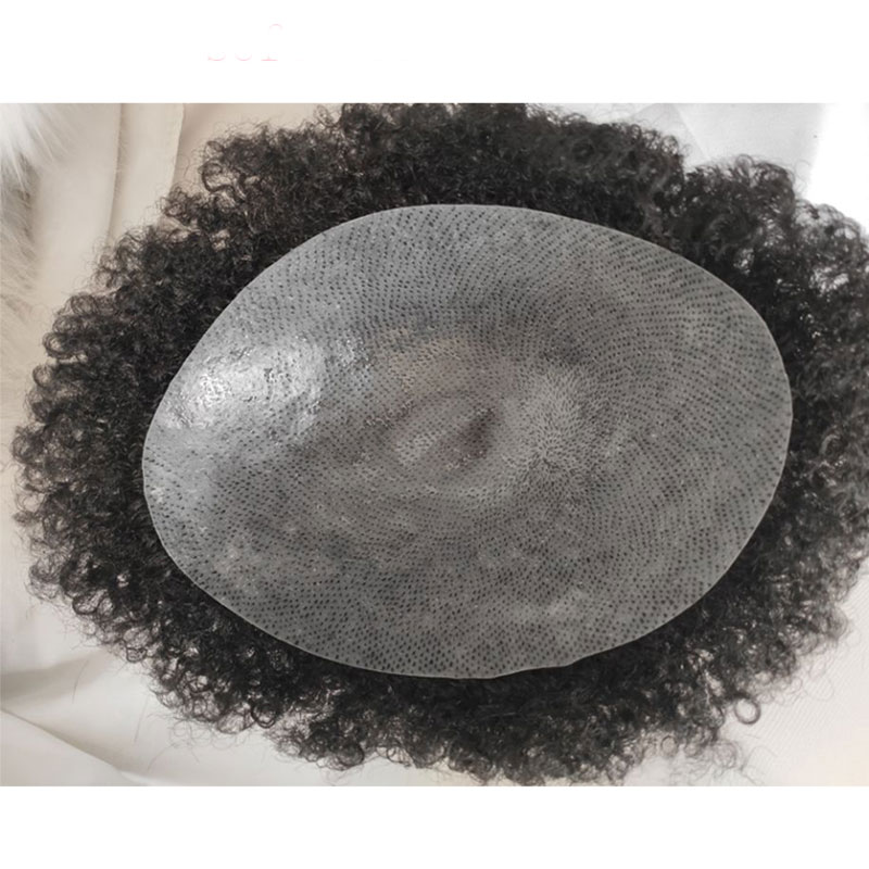 Men Toupee Human Hair Afro Curly 1B 50 Natural Black Mixed 50% Grey Toupee for Men 8x10 inch Afro Curl Toupee for Black Men Full French Lace Hair System 360 Weave Men Toupee Hair System - Image 8