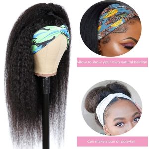 Kinky Straight Headband Wig Human Hair Brazilian Virgin Hair Headband Wigs Human Hair for Black Women - Image 3