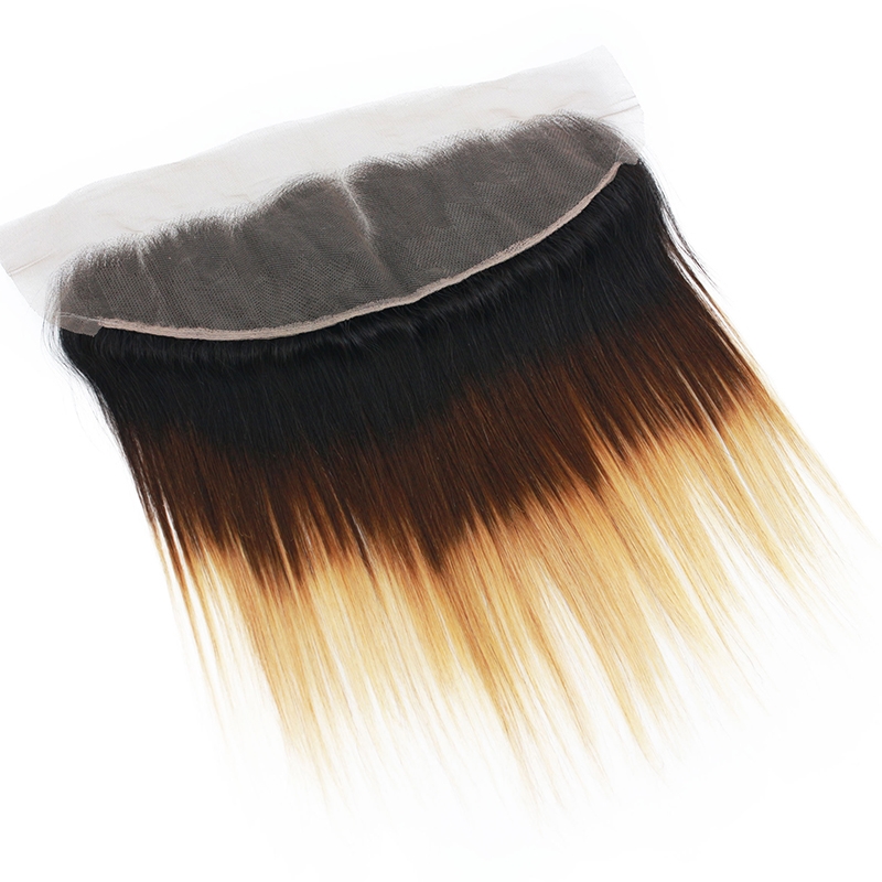 Middle Part Ear To Ear 13x4 Full Frontal Lace Closure Straight Hair Bleached Knots With Baby Hair Color 1BT4T27 - Image 4