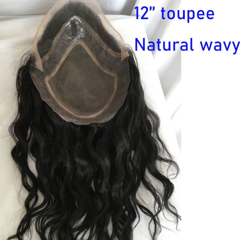 Toupee For Men Long Hair Men's Wigs 12inch Human Hair Wigs For Men Natural Wavy Curly Toupee Black Men Hair 8*10 European Hair - Image 5