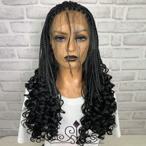 24" Braided Wigs Synthetic 13X3" Lace Front Wig With Baby Hair Cornrow Braid Wig With Curls For Black Women Curly Wigs