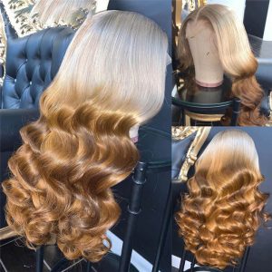 Highlight Wig Brown Ombre Colored Human Hair Lace Front Wigs Pre Plucked Brazilian Wavy Colored Human Hair Wigs Bleached Knots - Image 5