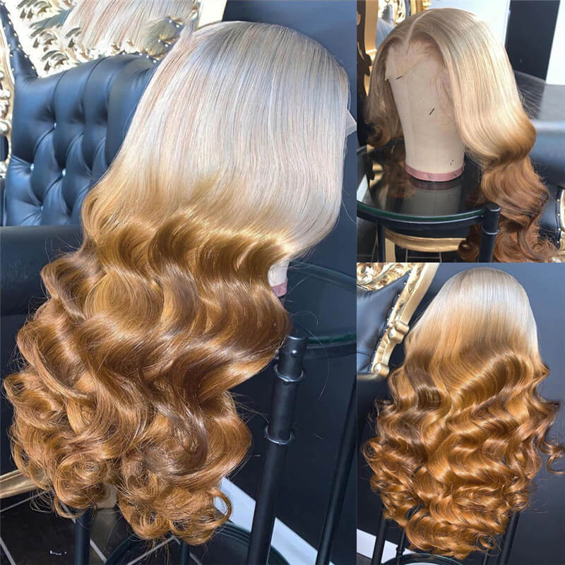 Highlight Wig Brown Ombre Colored Human Hair Lace Front Wigs Pre Plucked Brazilian Wavy Colored Human Hair Wigs Bleached Knots - Image 5