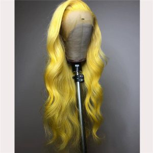 Peruvian Hair Styled Body Wave Lace Front Wigs Yellow Color