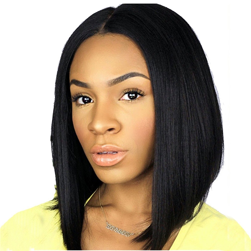 Short Bob Wigs Peruvian Hair Silk Straight 10-14 Human Hair Lace Wigs