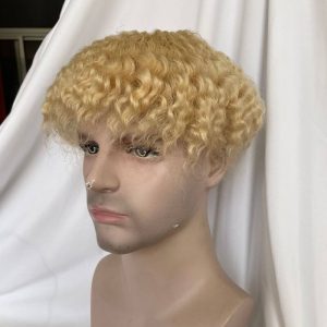 #613 Blonde Mens Wigs Toupees Human Hair Full Lace 360 Weave Curly Man Unit 8x10inch Kinky Curl Toupee for Black Men Swiss Lace Hair System Men Toupee Hair Wigs - Image 7