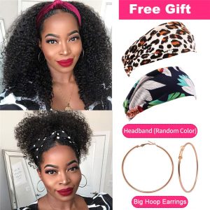 Headband Wig Human Hair Curly Headband Wigs for Black Women 150% Density Brazilian Virgin Human Hair Headband Wig Curly Headband Wig - Image 6