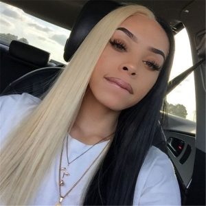 Peruvian Hair Lace Front Wig Half Blonde Half Black Color