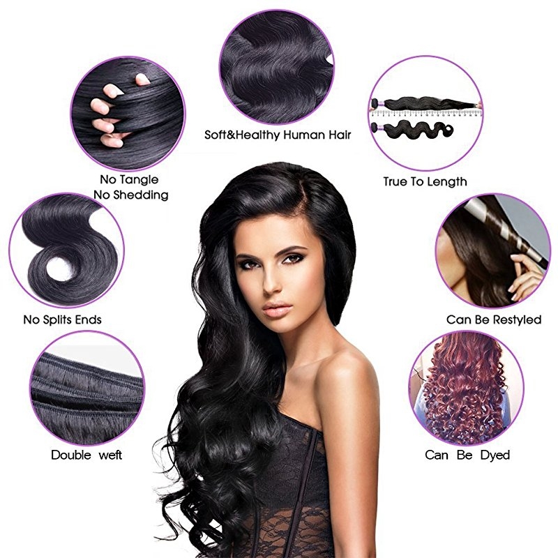 Virgin Hair 3 bundles With Closure Body Wave Free Part Unprocessed Human Hair Bundles Weave Weft with Lace Closure Natur - Image 2