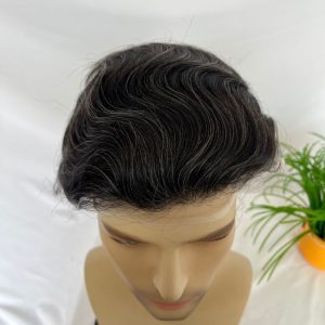 Men's Toupee PU Base With Frontal Swiss Lace Net 100% Virgin Human Hair Hairpieces Replacement System For Men 10x8 "Base Size - Image 9