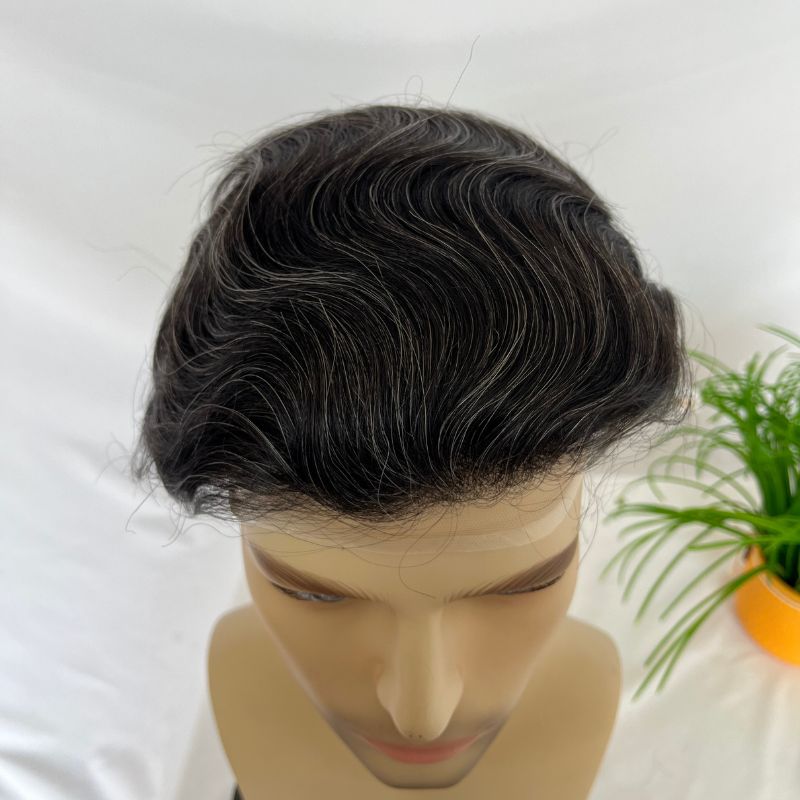 Men's Toupee PU Base With Frontal Swiss Lace Net 100% Virgin Human Hair Hairpieces Replacement System For Men 10x8 "Base Size - Image 9