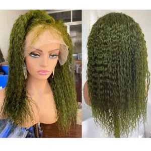 Alternative view of Transparent Lace Dark Green Wig Deep Curly  Brazilian Hair Wigs For Women Wig Green Glueless Lace Front Human Hair Wigs