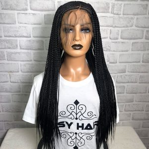 24" Braided Wigs Synthetic Lace Front Wigs Side Part Cornrow Braids Wig With Baby Hair For Black Women Box Braid Wigs