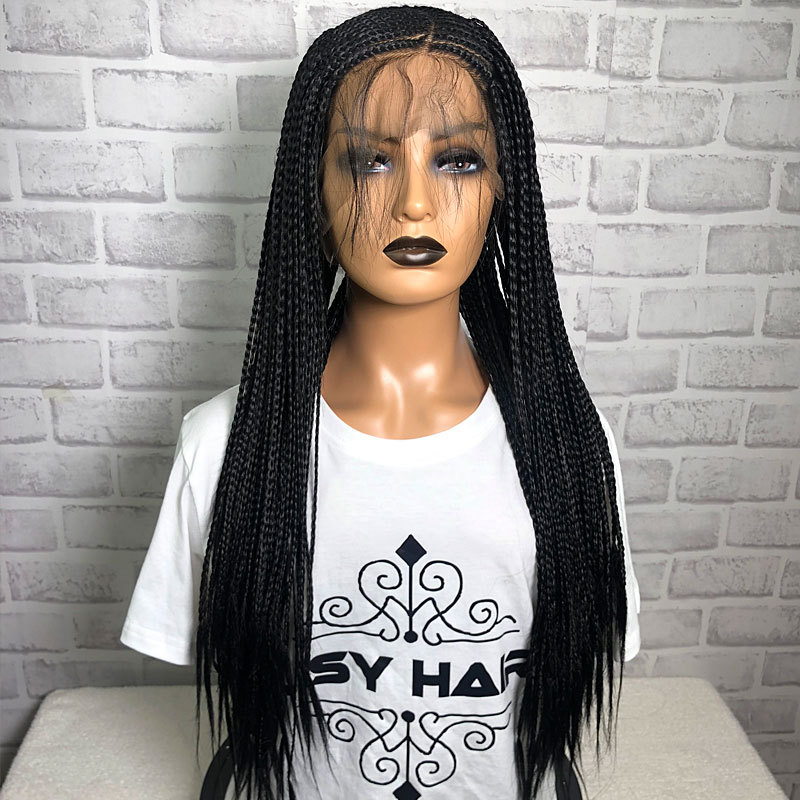 24" Braided Wigs Synthetic Lace Front Wigs Side Part Cornrow Braids Wig With Baby Hair For Black Women Box Braid Wigs
