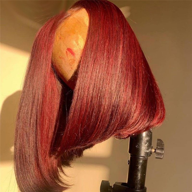 Straight Burgundy Bob Lace Front Wigs For Women 99J Lace Front Human Hair Wigs Brazilian Pre plucked 150% Density Bob Wigs - Image 3