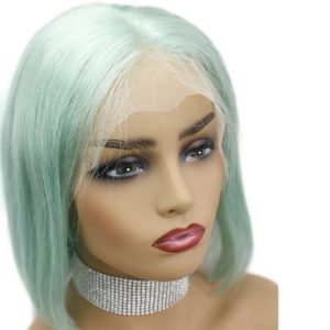 Alternative view of 13x4 Lace Frontal Bob Wigs Peruvian Hair Mint Green Ombre Color Human Hair Lace Front Bob Wig