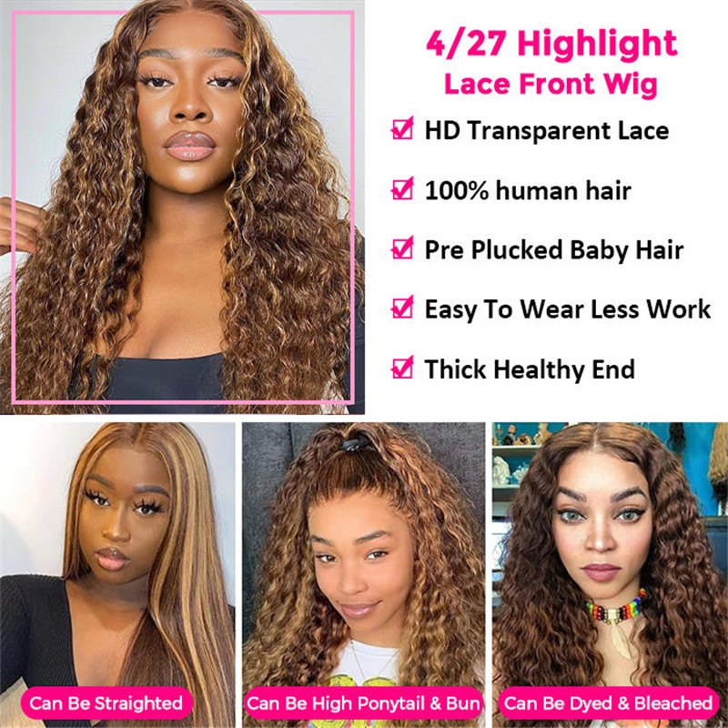 Oreo Highlight Wig Piano Color 4/27 Ombre Deep Wave 13X4/13X6 Hd Lace Front Human Hair Wigs - Image 8