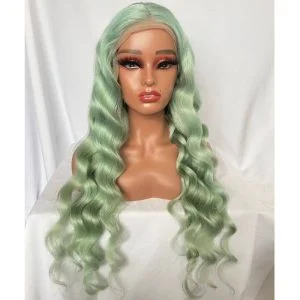 Green Hair Transparent Lace Wigs Mint Green Colored Body Wave Human Hair Lace Wigs Brazilian Remy Ombre Human Hair Wigs For Women