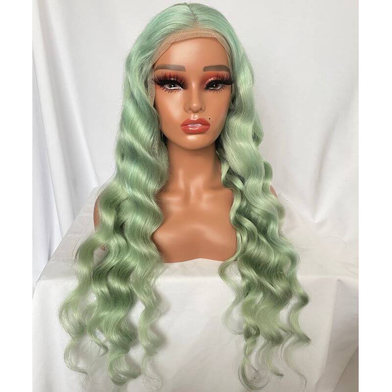 Green Hair Transparent Lace Wigs Mint Green Colored Body Wave Human Hair Lace Wigs Brazilian Remy Ombre Human Hair Wigs For Women