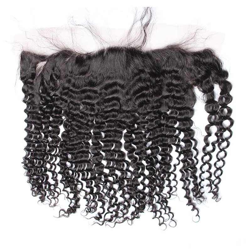 Frontal Closure Kinky Curly Brazilian Remy Hair Ear To Ear Lace Frontal Closure 13x4inches Natural Color