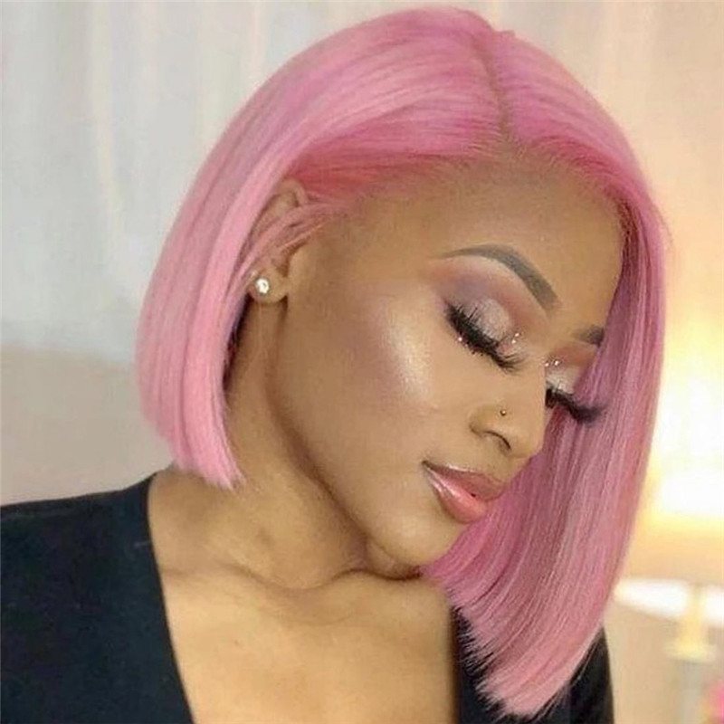 Pink Short BOB Wig Lace Front Human Hair Wigs For Women Preplucked Brazilian Remy Transparent Pink Colored Lace Front Wigs 150% - Image 2