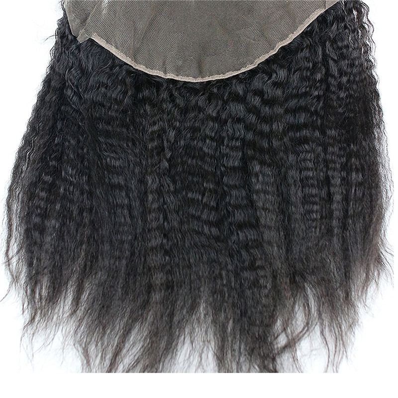 13x4 Full Lace Frontal Closure Kinky Straight Ear to Ear Free Part Unprocessed Mongolian Human Hair Extensions With Baby Hair Bleached Knots Na - Image 4