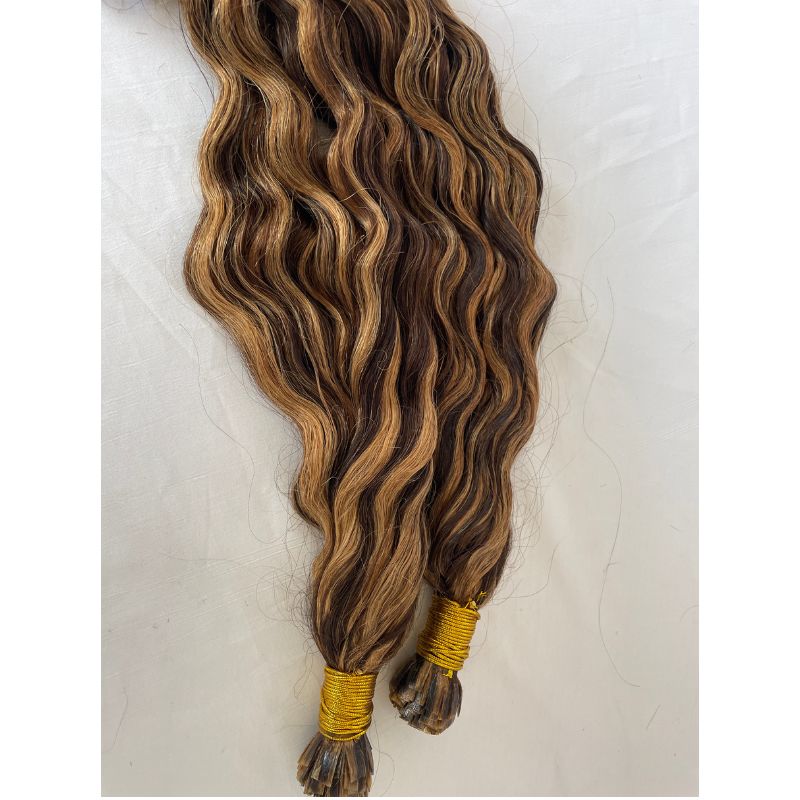 Flat K Tip Hair Extensions Real Human Cambodian Hair Highlight 4/27 Keratin Real Human Hair Flat Tip Keratin Hair Extensions Hot Fusion Flat Tip Extensions - Image 7