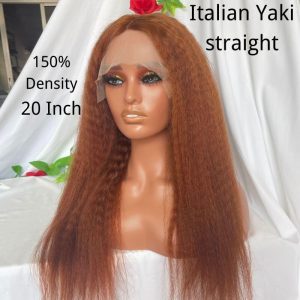 Alternative view of Reddish Brown Colored Italian Yaki Straight Brazilian Human Hair 13X4 Lace Front Wig Pre Plucked 100% Human Hair Wigs For Women