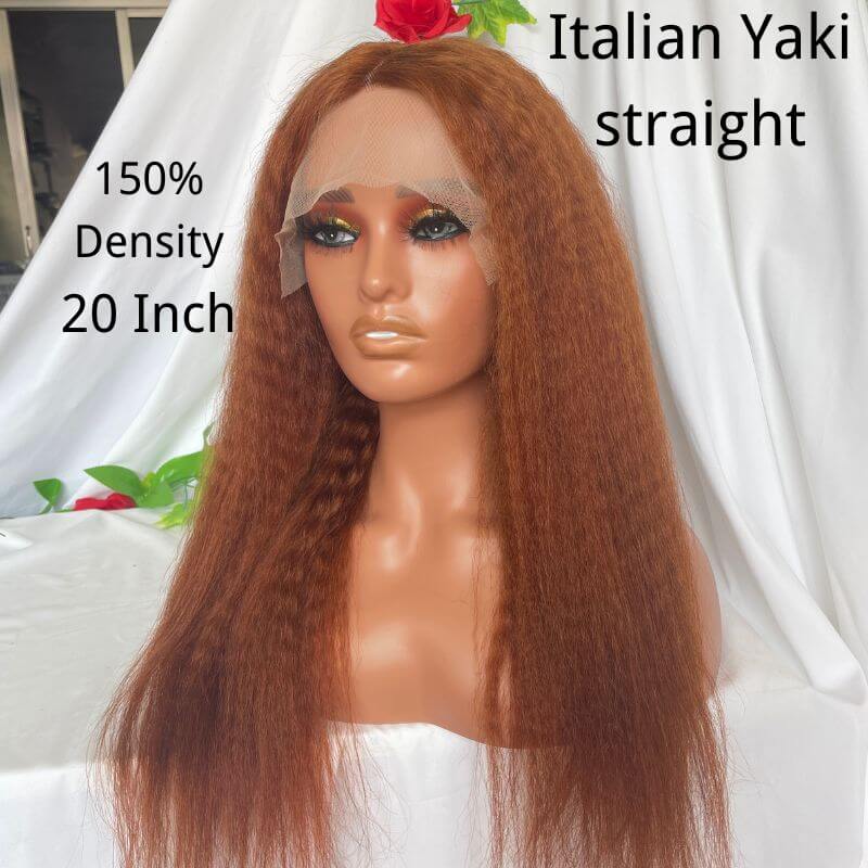 Reddish Brown Colored Italian Yaki Straight Brazilian Human Hair 13X4 Lace Front Wig Pre Plucked 100% Human Hair Wigs For Women - Image 2