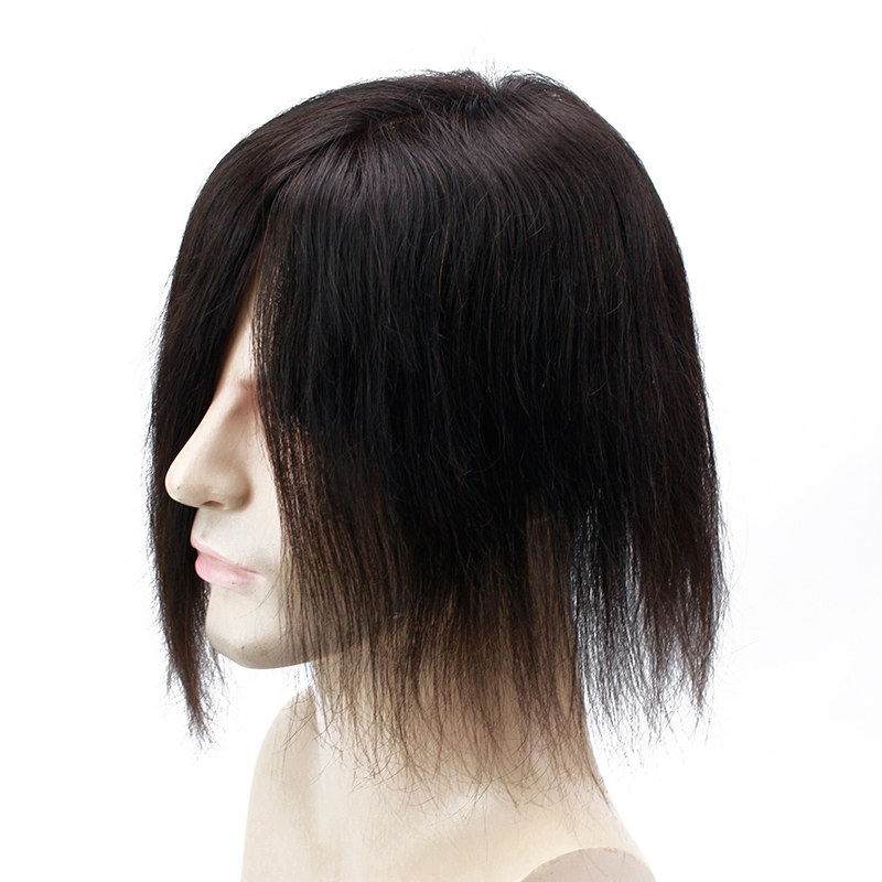 8x6" Men's Hairpiece Human Hair Toupee Wig Super Thin Skin Hair Replacement 130% Density Mono Base (color 1B) - Image 2