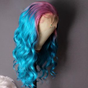 Long Gradient 3 Colored Pink violet Blue Ombre Hair 100% Human Hair Lace Wig for Party Lace Wigs For Women - Image 3