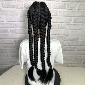 High Quality Braid Synthetic Wig Attractive Design Cornrows 4 Braids Hair Hand Tied Lace Front Braided Synthetic Hair Wig Black - Image 4