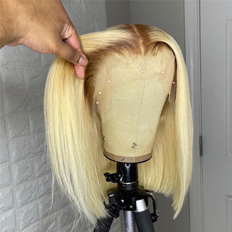 T4/613 Bob Lace Front Wigs Peruvian Remy Straight 613 Blonde Bob Wig Colored Human Hair Wigs Transparent Lace Wigs For Women 180 - Image 3