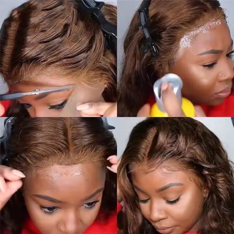 13x4 Lace Front Human Hair Wigs Chocolate Ombre Brown Red Pre Plucked Natural Hairline Straight Body Wave Lace Wig 150% Density Brazilian Remy Hair Wigs - Image 3