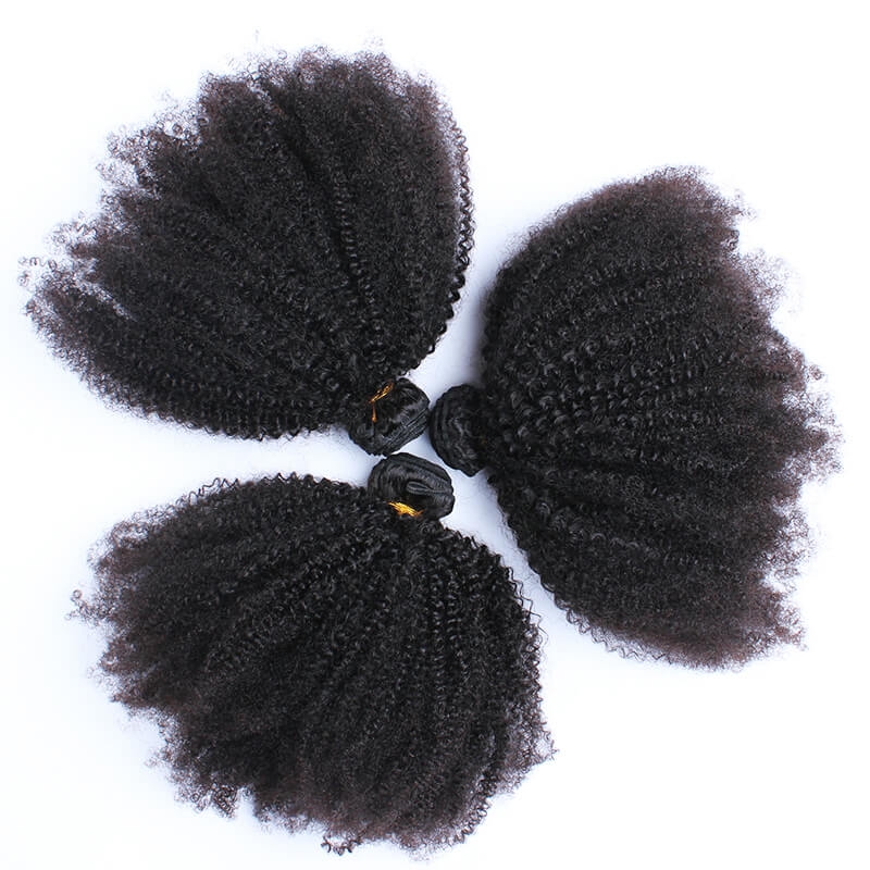 Natural Color Human Hair Afro Kinky Curly Hair Bundles 3PCS with 13X4 Lace Frontal Baby Hair Around Bleached Knots - Image 3