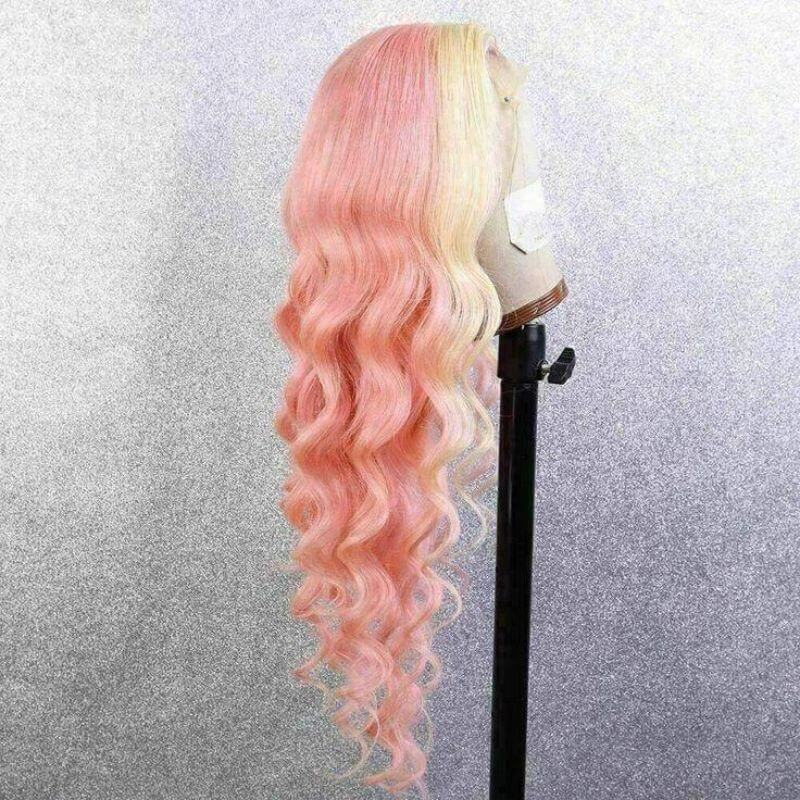 Highlight Blonde and Pink Ombre Lace Front Wig Brazilian Remy Body Wave Colored Human Hair Wigs For Women - Image 3