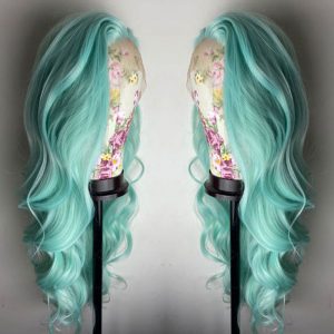 Transparent Lace Wigs Mint Green Colored Body Wave Human Hair Lace Wigs Brazilian Remy 28Inch Ombre Human Hair Wigs For Women - Image 4