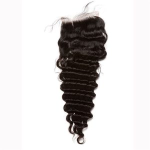 Alternative view of Peruvian Remy Hair Deep Wave Free Part Lace Closure 4X4 inchs Natural Color For Sale