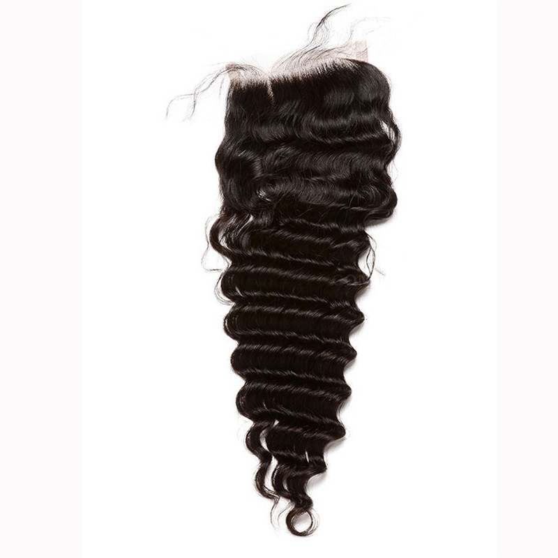 Peruvian Remy Hair Deep Wave Free Part Lace Closure 4X4 inchs Natural Color For Sale - Image 2