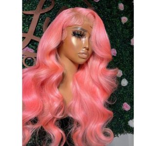 Alternative view of Body Wave  Pink Colored Human Hair Wigs For Women Preplucked Brazilian Remy Pink Ombre HD Transparent Lace Frontal Wig
