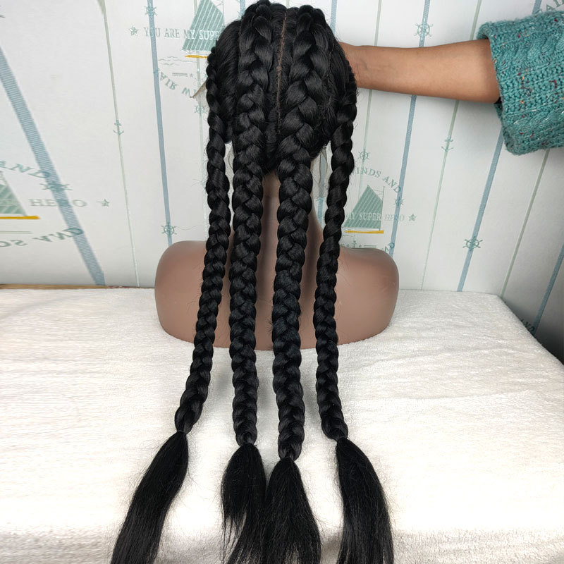 Braid Hair Wig Synthetic Hair African American Box Black Wigs Wholesale 4 Long Box Braided 360 Lace Wigs For Black Women - Image 4