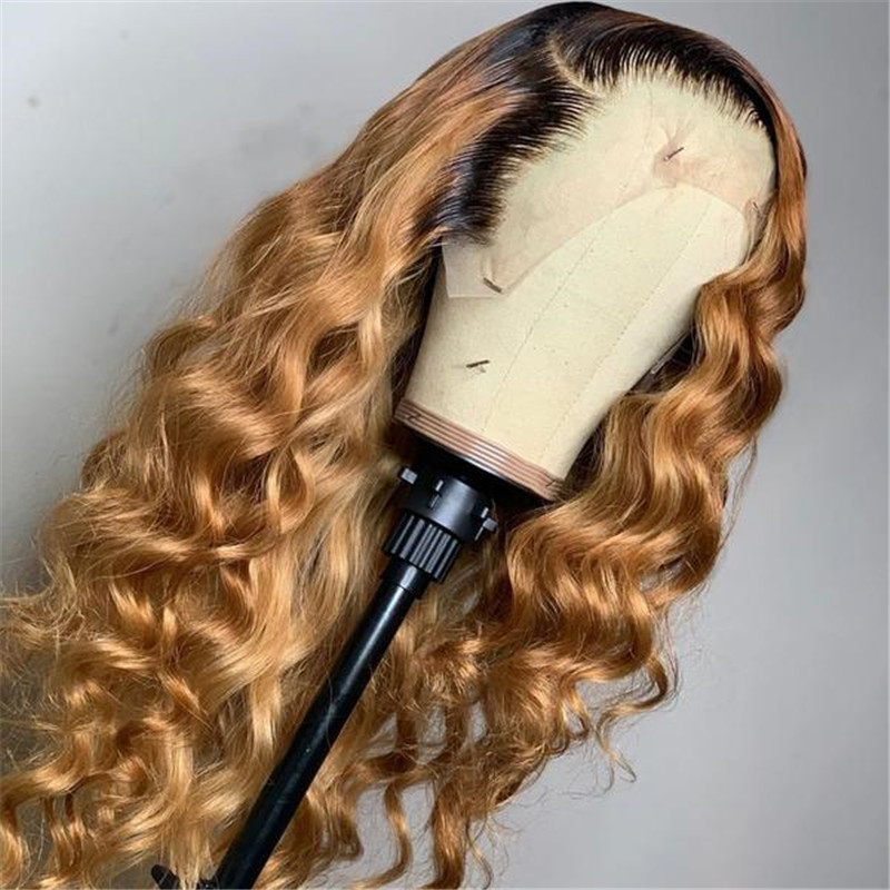 Human Hair Blond Color Ombre Color Dark Root Lace Front Wig