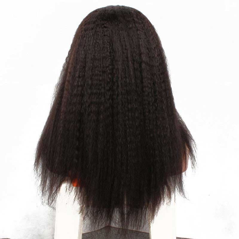 Lace Front Wigs Really Nice Peruvian Natural Remy Hair Natural Color Kinky Straight Lace Wig With Natural Baby Hair Bleached Knots - Image 3