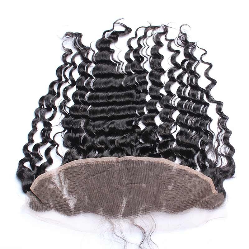 Ear To Ear Lace Front Frontal Piece Deep Wave Mongolian Remy Hair Lace Frontal Closure 13x4inchs Natural Color - Image 3
