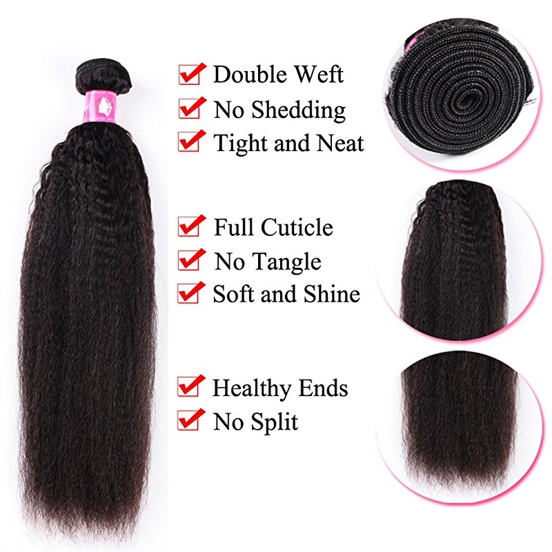 Malaysian Hair With Free Part Kinky Straight Lace Closure With Bundles Unprocessed Soft Human Hair Weave Extension - Image 3